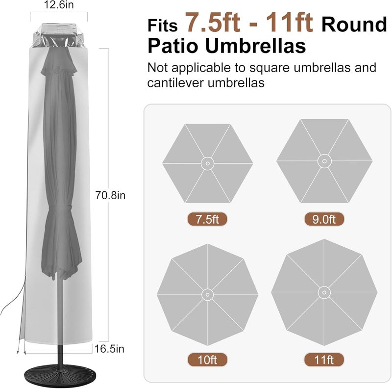 AckMizz Solar Patio Umbrella Cover - Solar Outdoor Umbrella Covers with Folding Rod, Transparent Top Oxford, Parasol Cover For 7.5ft 9ft 10ft 11ft LED Light Table Umbrella(Black) - Image 3